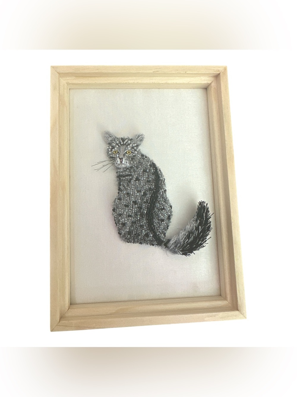 Anthropologie Cat Beaded Wall Art Tabby Gray Black Hand Crafted Bespoke New - Picture 5 of 6